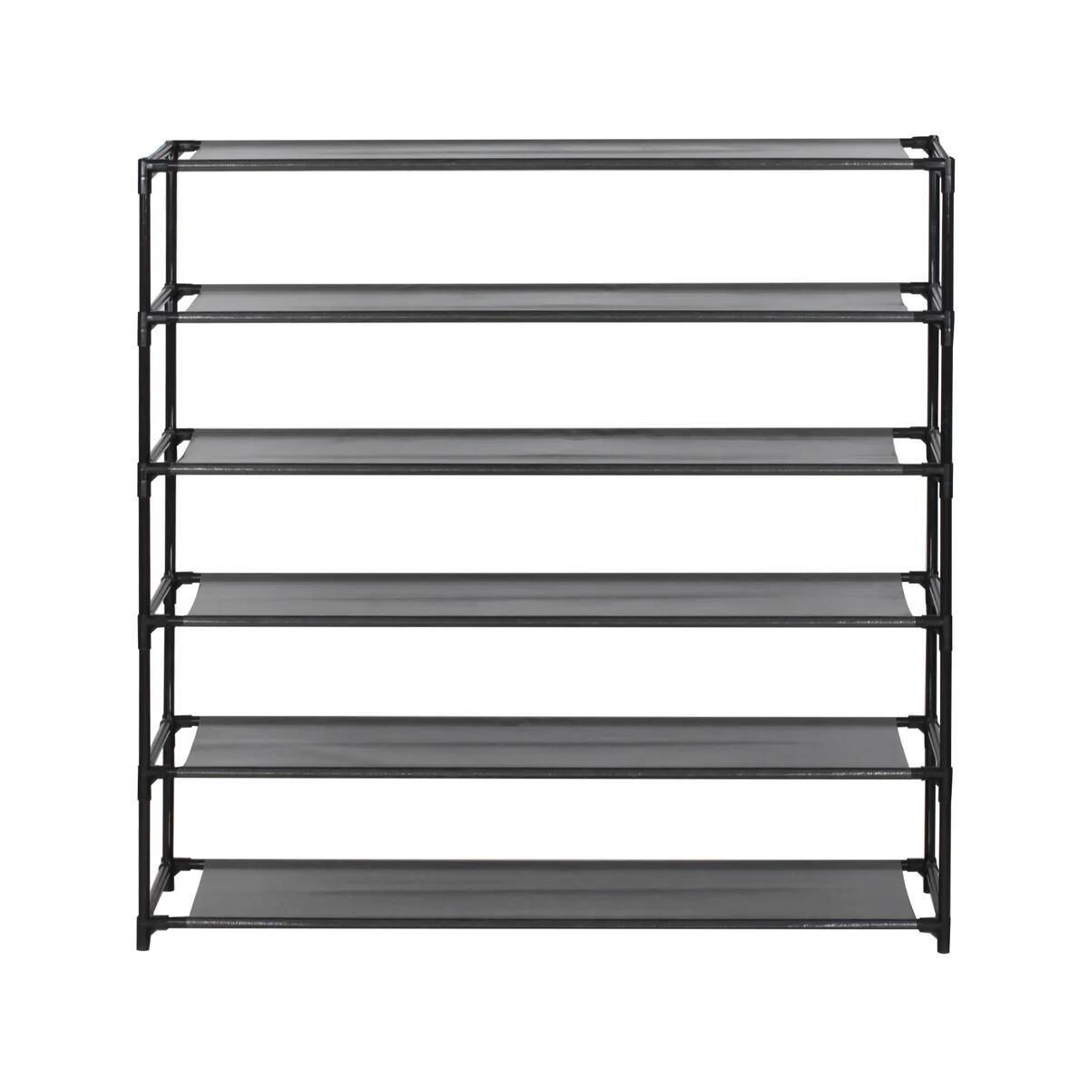 Angle. J&V TEXTILES - Modern 6-Tier Space Saving Shoe Rack - Black.
