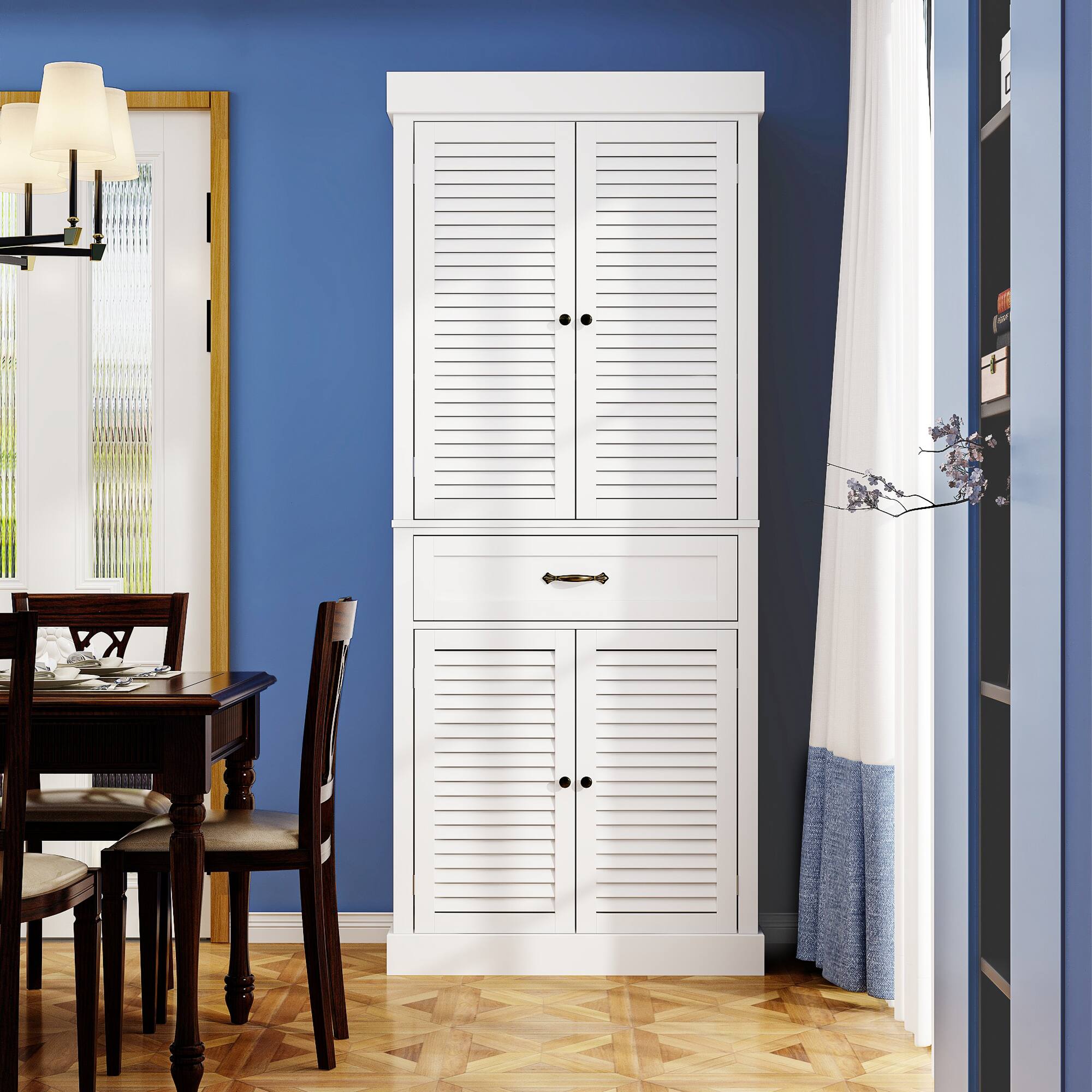 Alt View 4. FUFU & GAGA - FUFU&GAGA Shutter - Door Kitchen Buffet Cabinet: Breathable Storage for Dining Spaces - White.