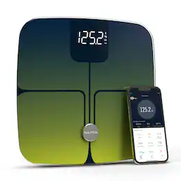 Nautica - Smart Body Scale, Bluetooth, BMI, Body Fat, Muscle & More, Smartphone App for Body Composition Tracking, 440 Lbs - Navy Yellow