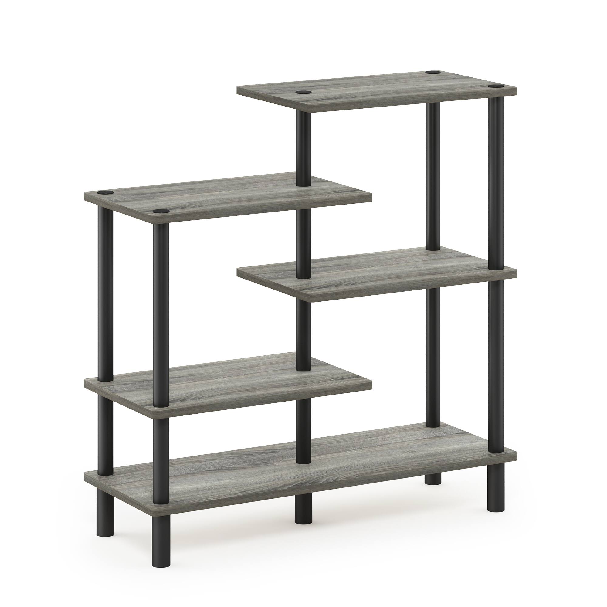 Front. Furinno - Turn-N-Tube 5-Tier Accent Display Rack, French Oak/Black - French Oak/Black.