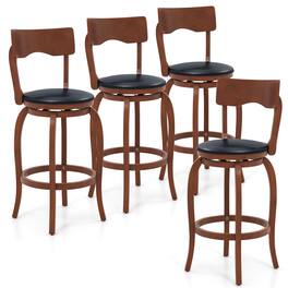 Gymax - 29'' Swivel Bar Stools Set of 4 w/ Rubber Wood Frame Upholstered Seat Footrest - Brown, Black