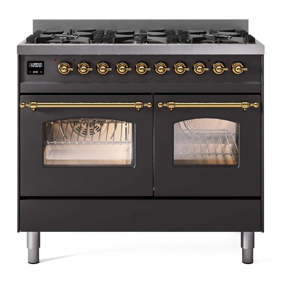 ILVE - Nostalgie II 40 inch Dual Fuel Range with 6 Total Black Brass Burners (Limited Edition) (Graphite Matte, Brass) - Graphite Matte
