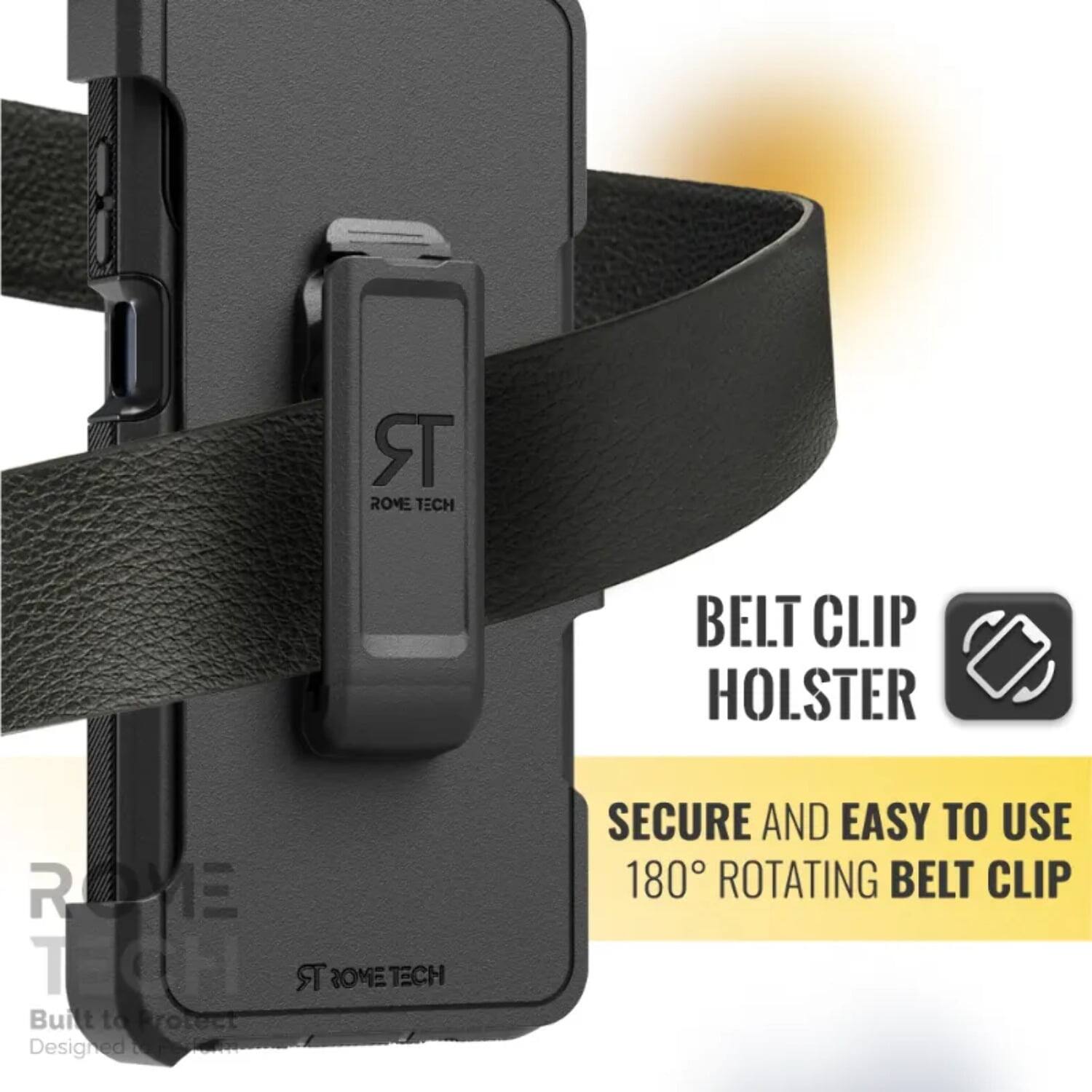 Rome Tech Belt Clip Holster  
Rome Tech  
Built to Protect  
Designed Secure and Easy to Use  
180° Rotating Belt Clip