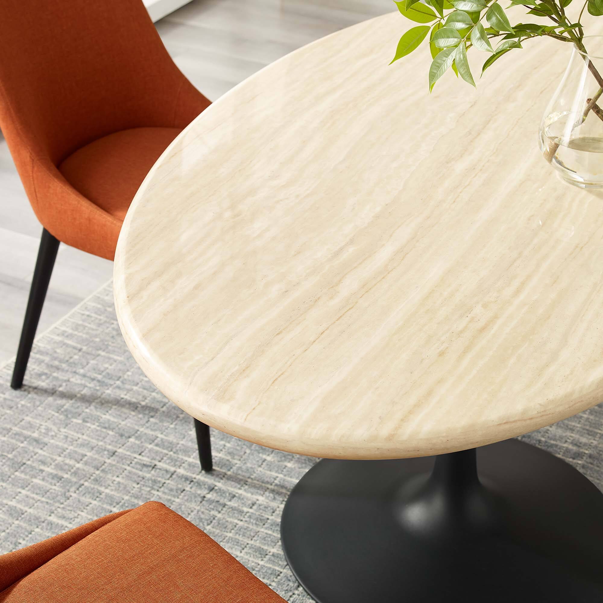 Alt View 3. Modway - Lippa 60" Oval Faux Travertine Dining Table by Modway - Black Travertine.