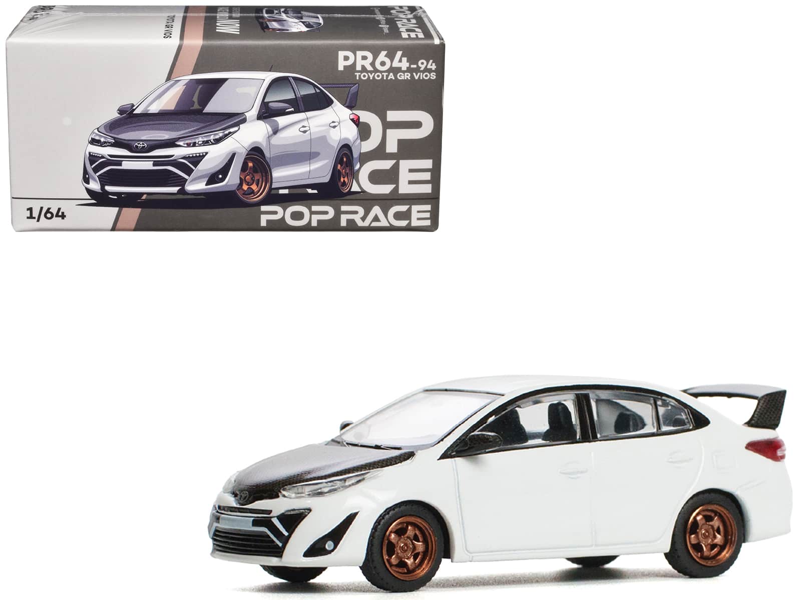 Toyota GR Vios White with Carbon Hood 1/64 Die-Cast Model Car by Pop Race price history on PriceWatchPro