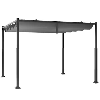 Front. Boyel Living - Gray 120-in L x 120-in W x 90-in H Outdoor Pergola with Retractable Canopy and Metal Columns Model BL-HYA1860GR.