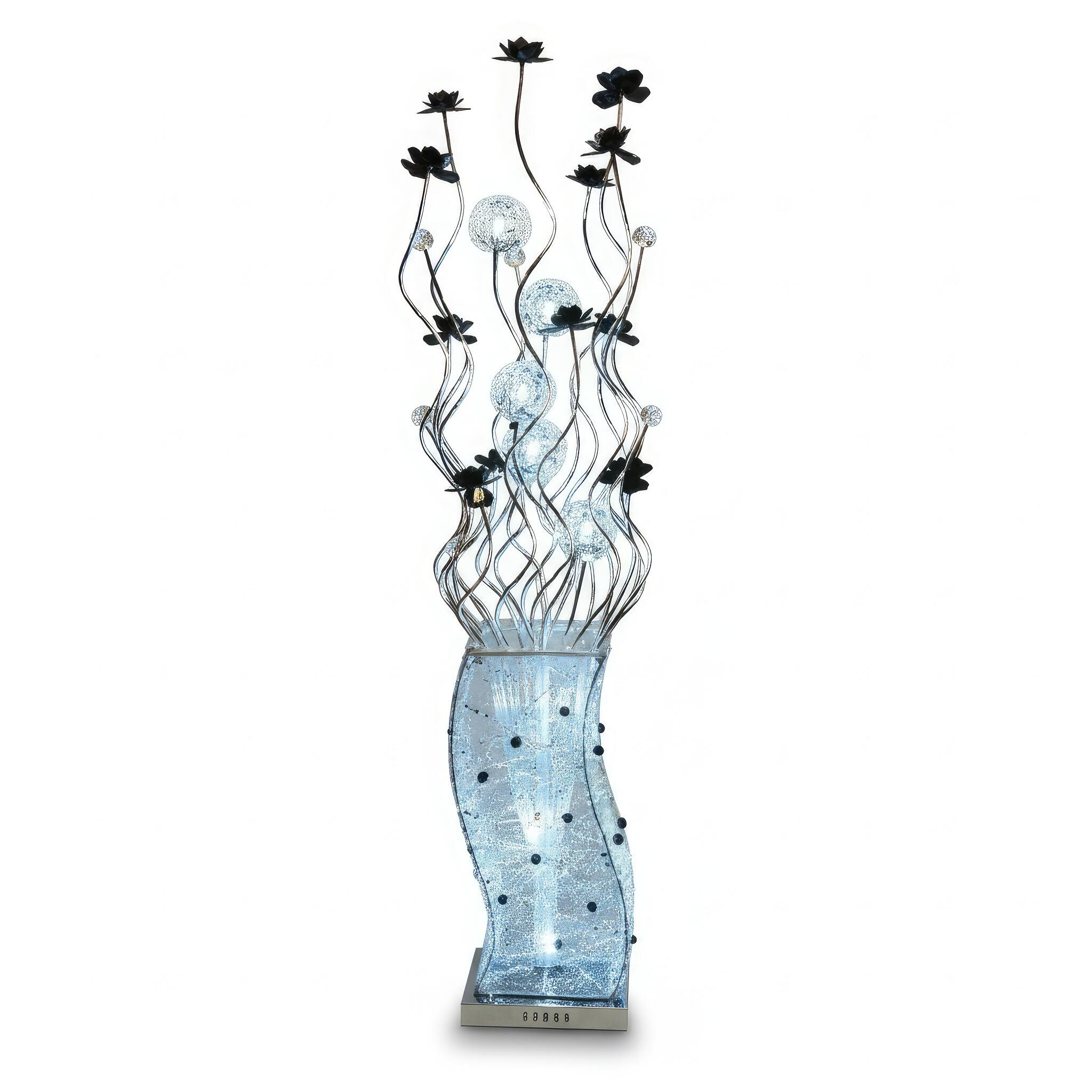 Angle. FC Design - 60"H Silver Textured Vase with Black Floral Stem Sculpture LED Floor Lamp.