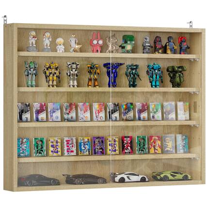 MoNiBloom 5-Tier Acrylic Display Case – 68" Tall, Flip-Up Doors, Bamboo Base – Grey, Collectible Shelf Cabinet