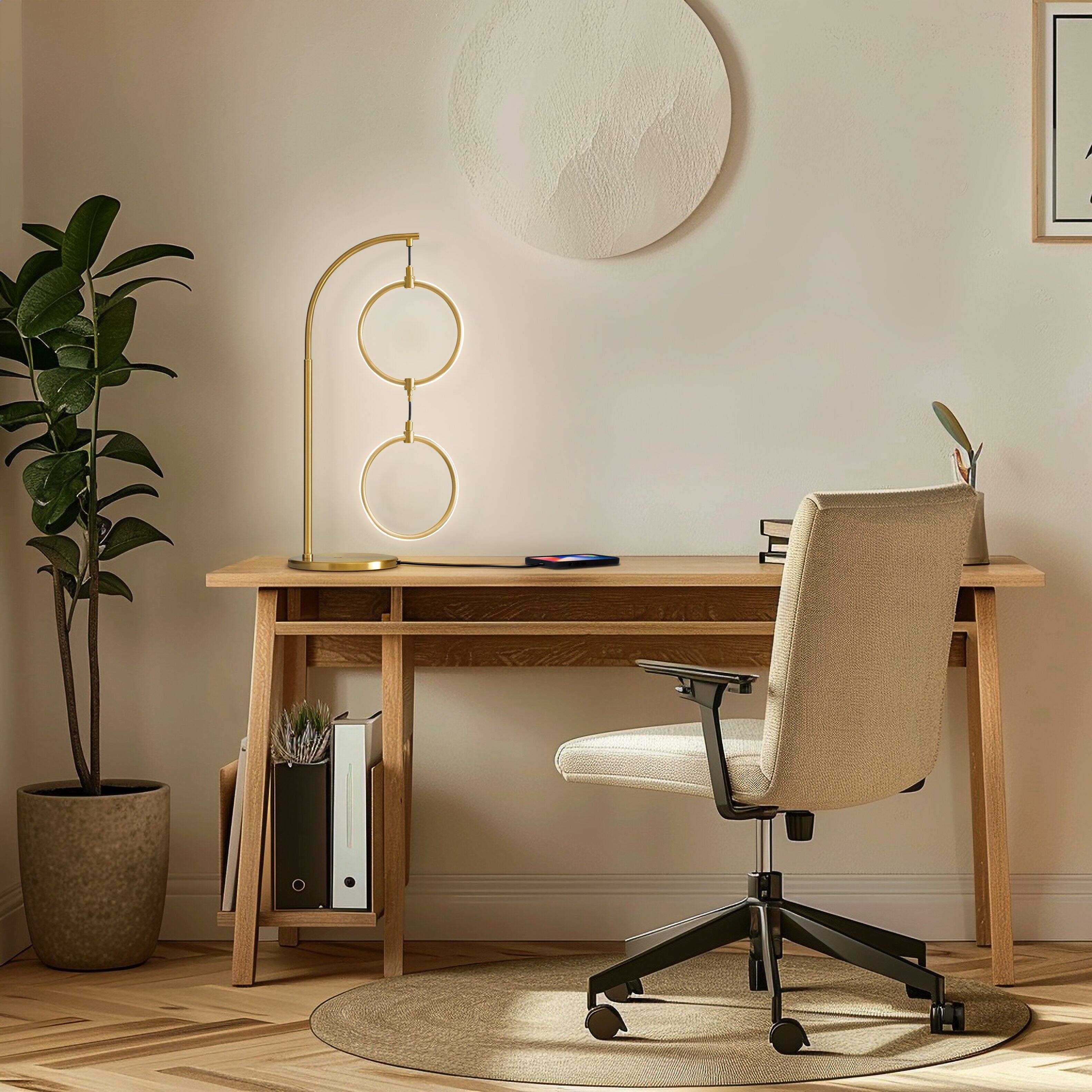Alt View 8. Brightech - Nova LED Modern Industrial Arc Dimmable Bedside Nightstand Desk Lamp with Fast Charging USB Port - Antiqued Brass.