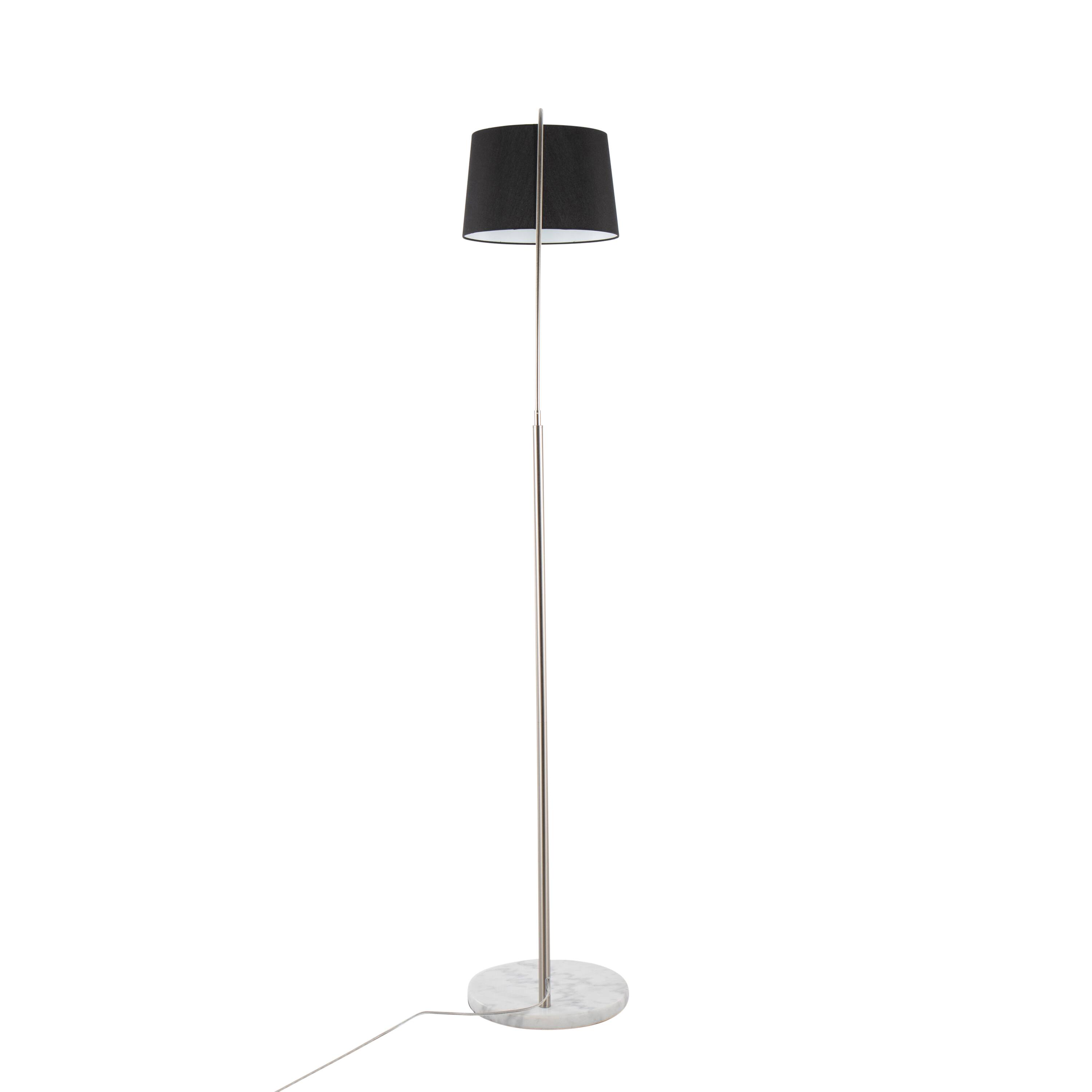 Alt View 1. Loheer - Loheer Contemporary Floor Lamp White Marble Base Nickel Finish Black Linen Shade Tall Standing Light - Nickel.