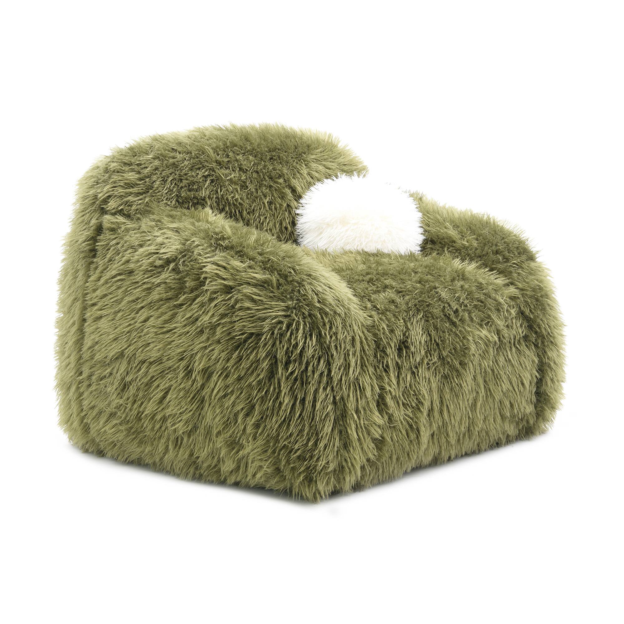 Alt View 1. Vaczon - Plush Faux Fur 360 Degree Swivel Chair with Soft Ball Pillow Comfortable Accent Chair for Living Room Bedroom or Lounge - Olive Green.