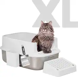 PawsPik - Stainless Steel Cat Litter Box & Metal Scooper, X-Large - Cream