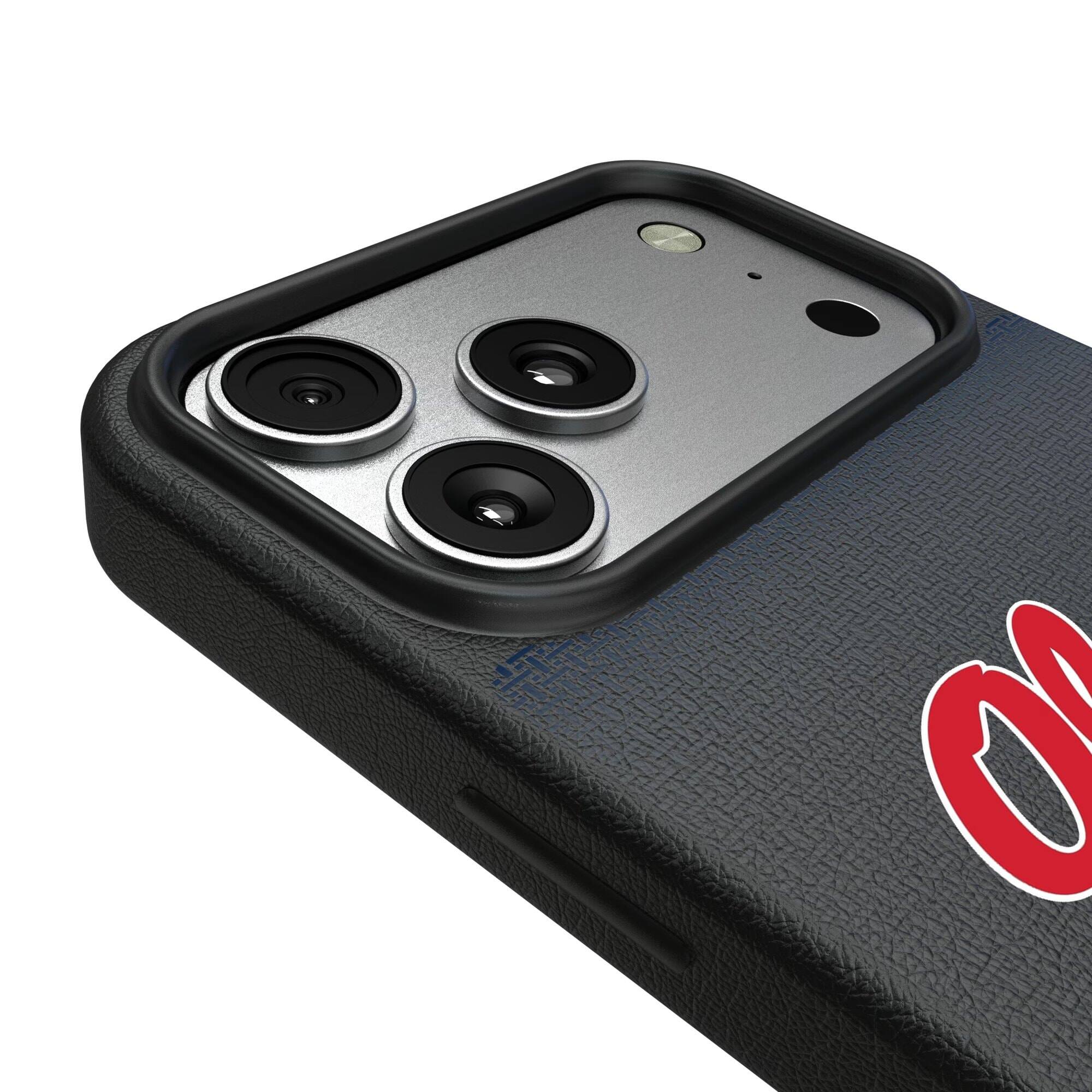 Alt View 2. Keyscaper - Ole Miss Rebels Linen Logo iPhone Magnetic Bump Case - 15 Pro Max - Black.