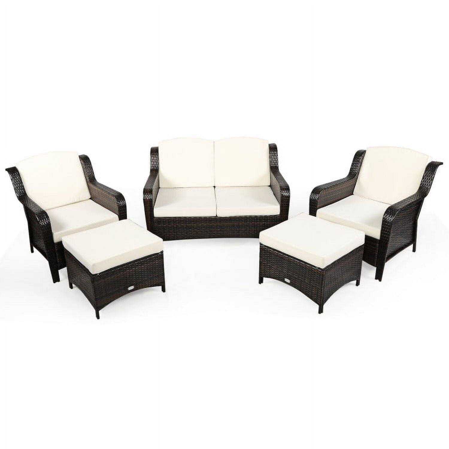 Alt View 5. Kadyn - 5 Pcs Patio Cushioned Rattan Furniture Set, All Weather Outdoor Sectional Sofa - White.