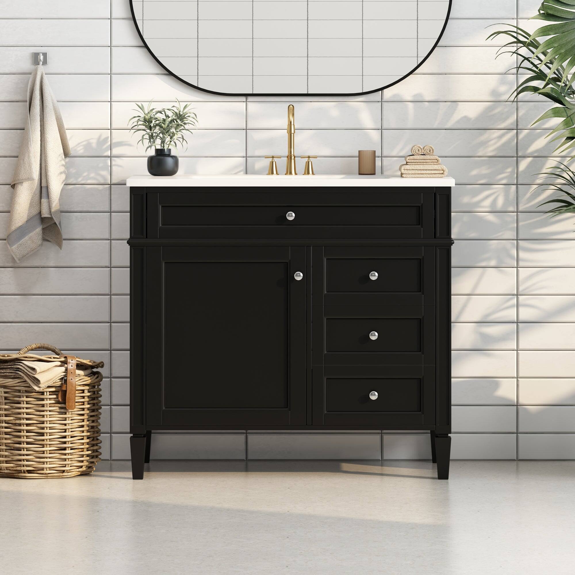 Alt View 1. Boyel Living - 36 Inch Modern Bathroom Vanity with Resin Sink Two Drawers Tip Out Black - Black.