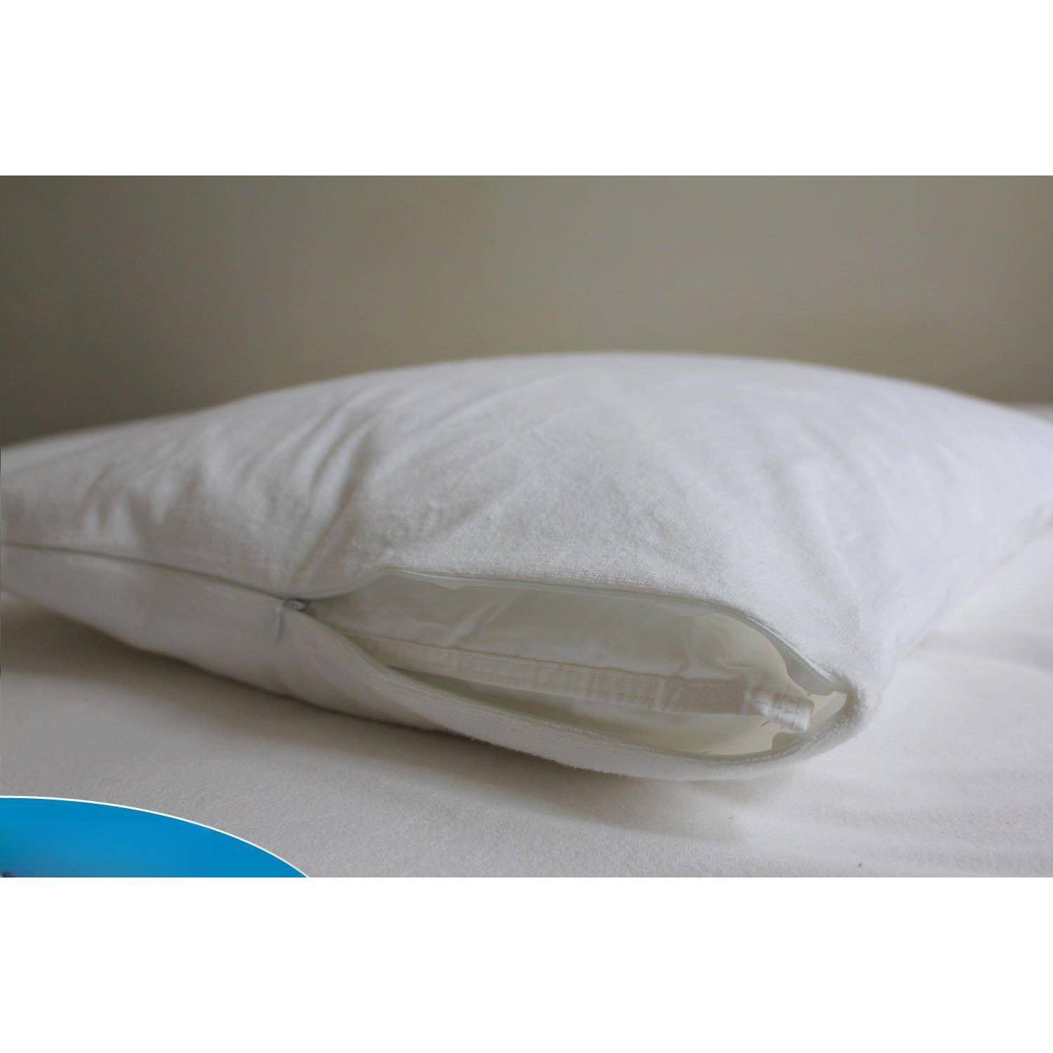 Back. Fabibe - Set Of 2 Standard Size Sureguard Pillow Protectors - Waterproof  Bed Proof Zippered Cotton Terry Covers Premium Cotton - King-Smooth Cotton.