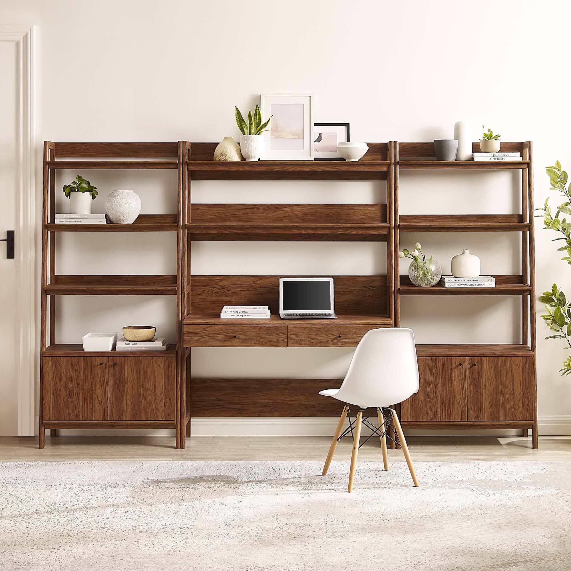 Left. Modway - Bixby 3-Piece Wood Office Desk and Bookshelf by Modway - Walnut.