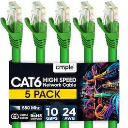 Cmple.com - Cmple – 5 Pack Cat6 Ethernet Cable 5 ft, Cat6 Internet Network Cord, Ethernet Patch Cables, LAN Wire, RJ45 - Green