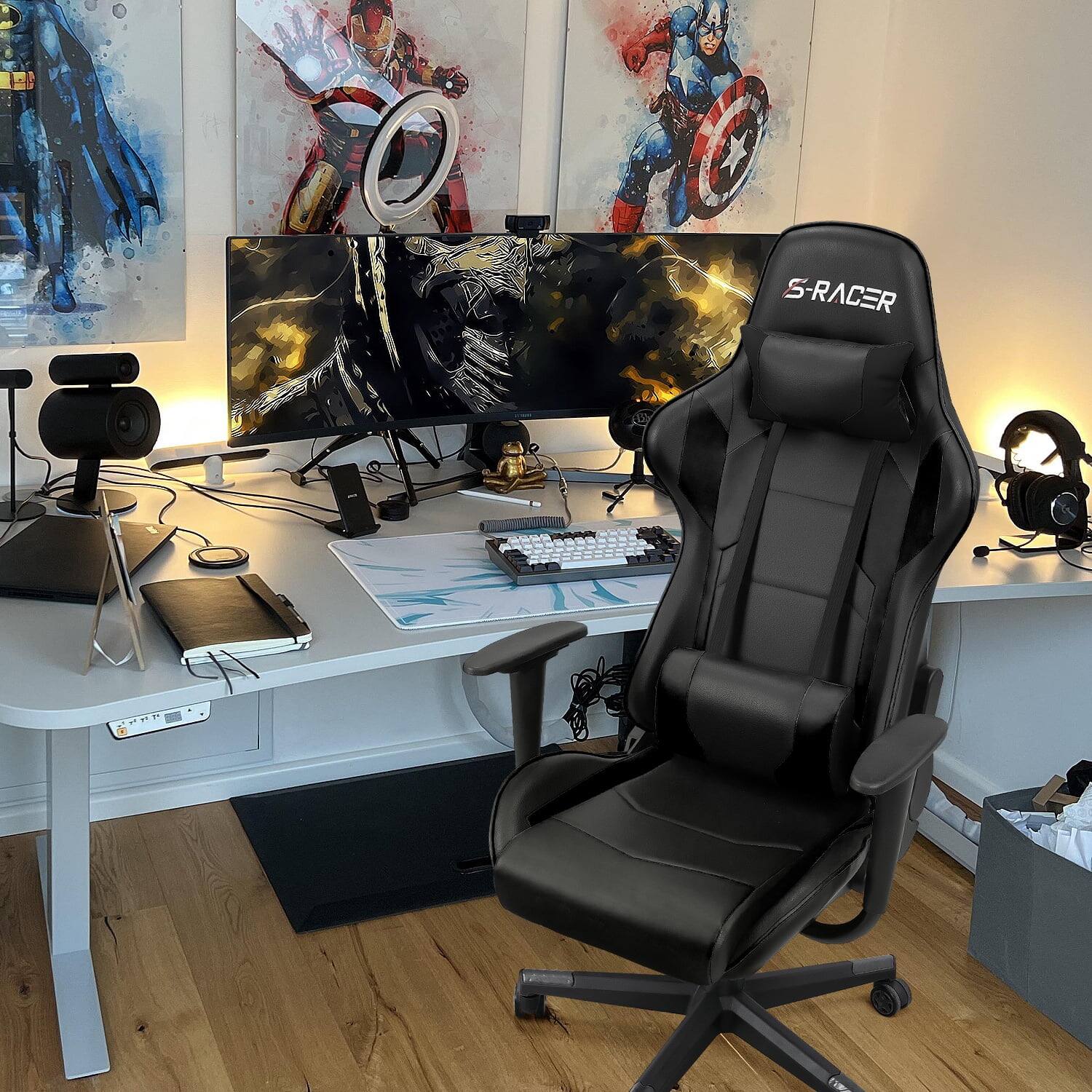 Left. Homall - Gaming Chair Office Chair Ergonomic Adjustable High Back Computer Chair Desk Chair with Headrest & Lumbar Support - BLACK.