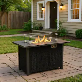 Kadyn - Fire Pit Outdoor Smokeless Fire Pit50000 BTU 2 Inch ropane Gas Fire Pit Table with Wind Guard and Glass RocksBlack - Black