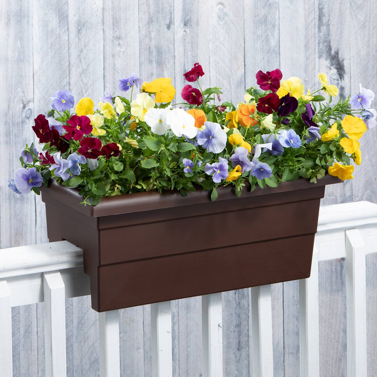 Alt View 1. Root & Vessel - 24" Countryside Rail Planter for 3.5" or 5.5" Wide Railings - Brown.