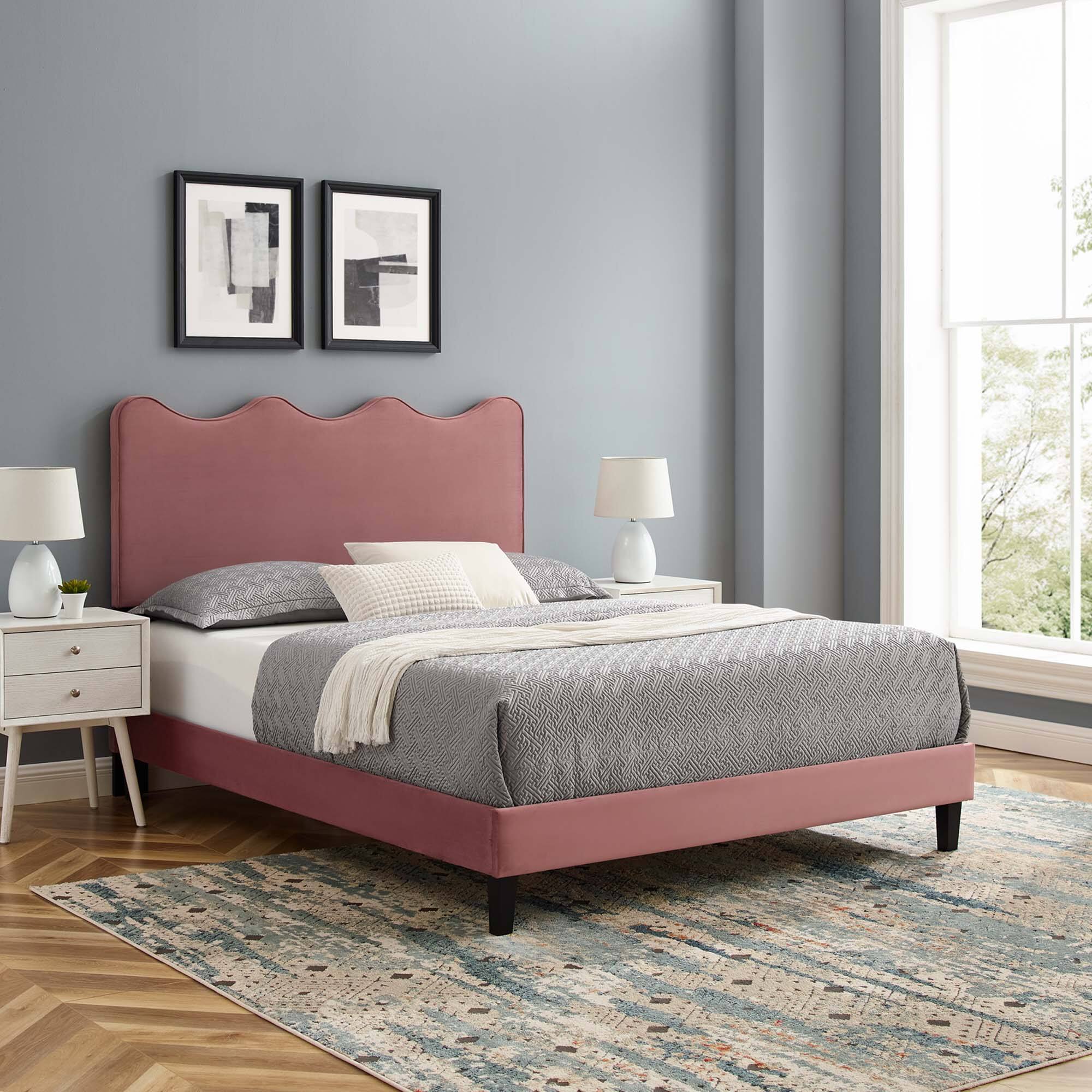 Alt View 5. Modway - Current Performance Velvet Queen Platform Bed - Red.