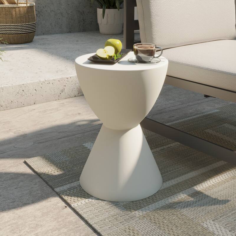 Alt View 1. LeisureMod - Loft Fiberstone Hourglass Side Table, Weather Resistant Indoor/Outdoor Pedestal Accent Table - White.