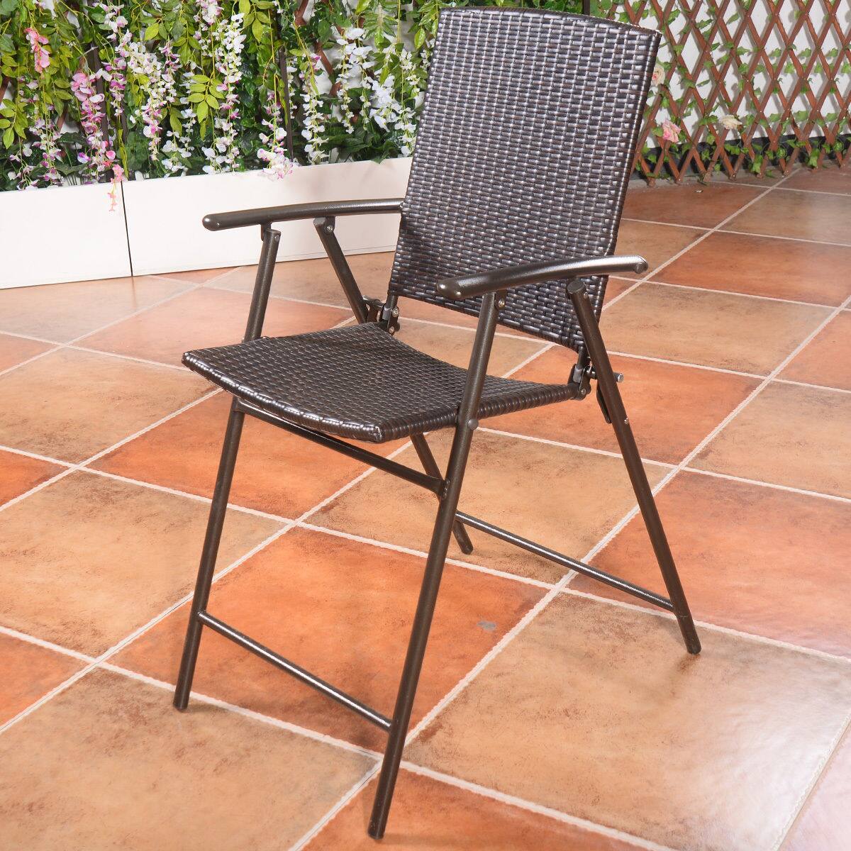 Alt View 1. Costway - Costway 4 PCS Folding Rattan Wicker Bar Stool Chair Indoor &Outdoor Furniture - Brown.