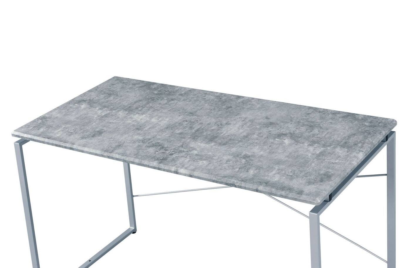Angle. TinyHomie - Metal Frame Writing Desk 1pc Wooden Home Office Furniture Faux Concrete and Silver Finish Laptop Table - Silver.