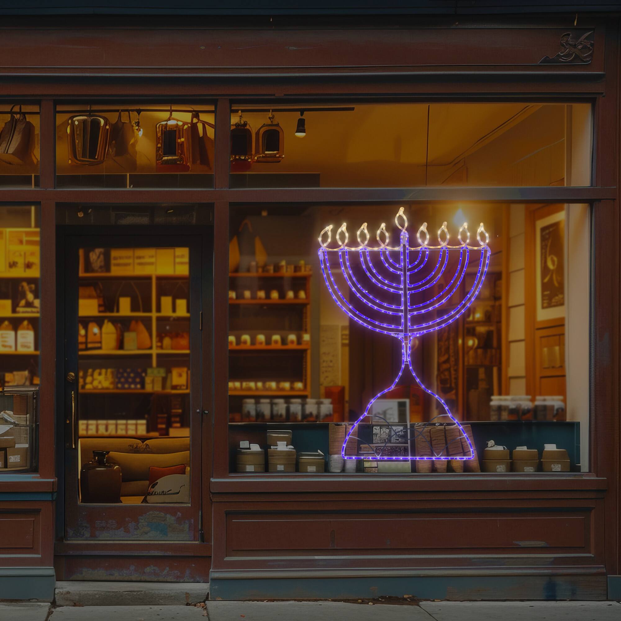 Front. Northlight - LED Lighted Hanukkah Rope Light Menorah - 4.5' - Blue/Clear Lights - White.