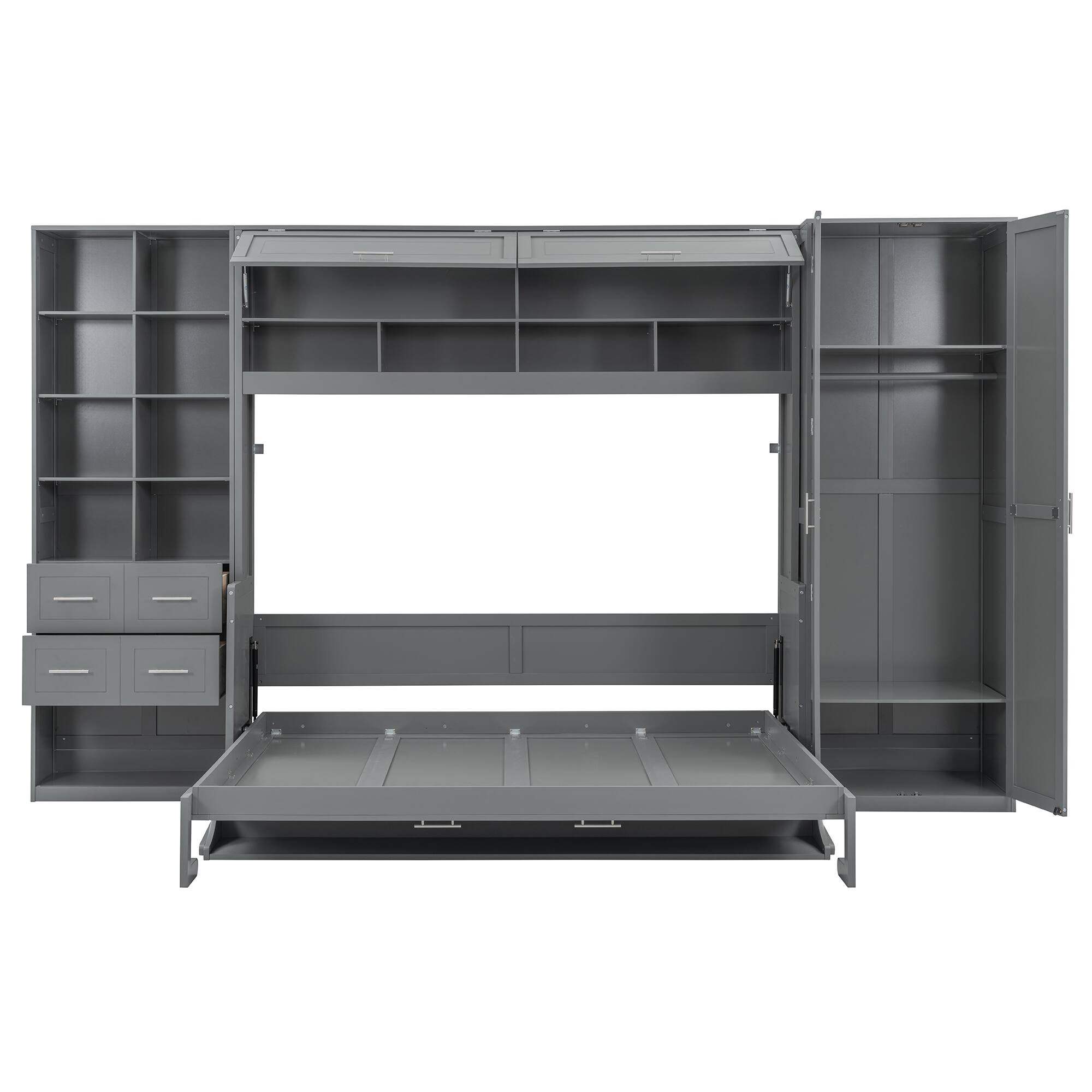 Alt View 1. Tiramisubest - Queen Size Murphy Bed with Closet, Drawers and Shelves, Gray, MDF+LVL, 151"x65"x91", 459 lbs - Gray.