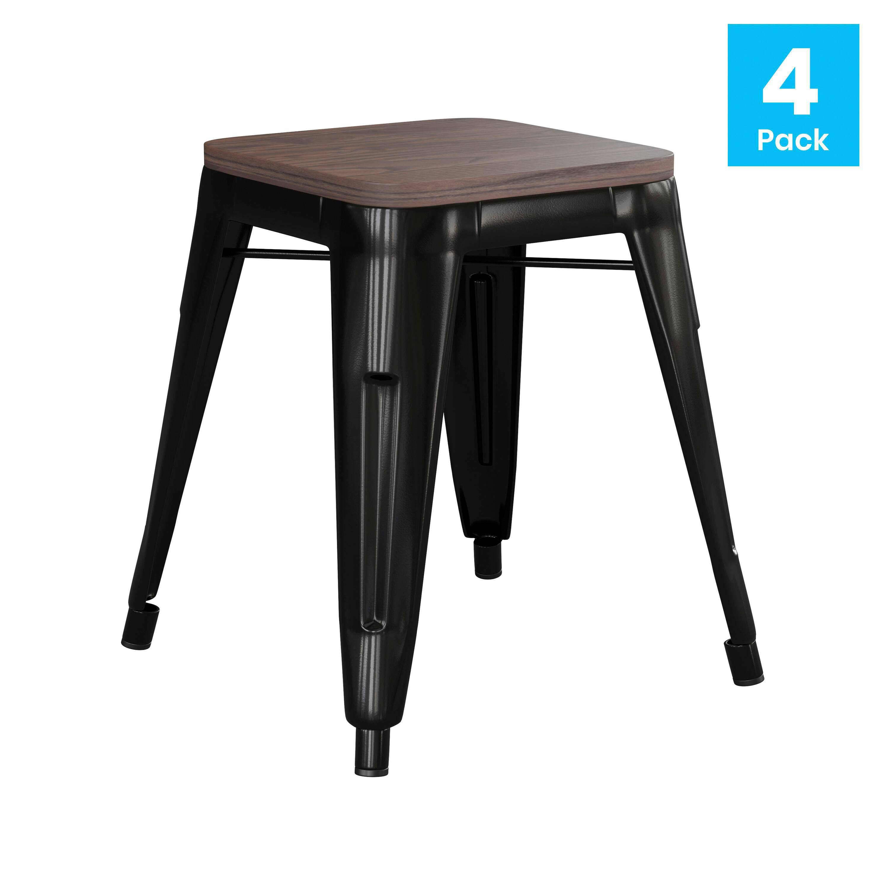 Angle. Flash Furniture - Kai 18" Backless Table Height Stool with Wooden Seat, Stackable Black Metal Indoor Dining Stool, Commercial Grade - Set - Black.
