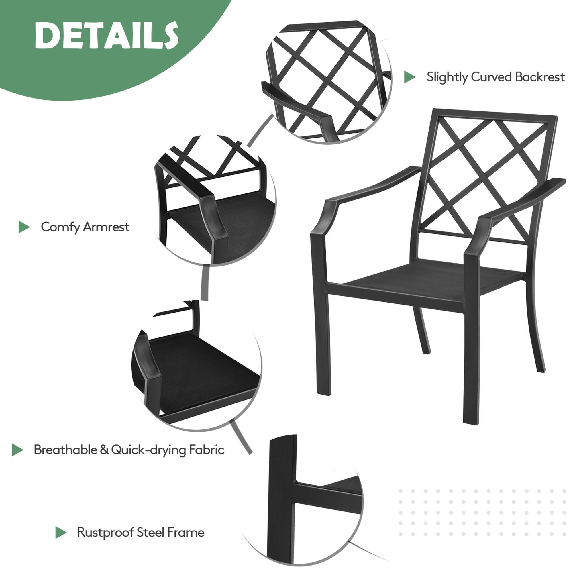 DETAILS  
- Slightly Curved Backrest  
- Comfy Armrest  
- Breathable & Quick-drying Fabric  
- Rustproof Steel Frame