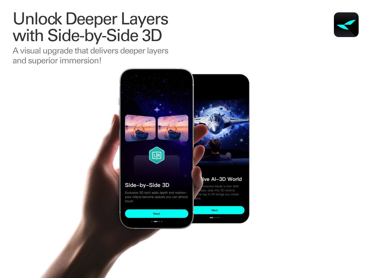 Unlock Deeper Layers with Side-by-Side 3D  
A visual upgrade that delivers deeper layers and superior immersion!  

Side-by-Side 3D  
Exclusive 3D tech adds depth and realism- your videos become spaces you can almost touch  

Live AI-3D World  
Immersive Mode is live! With as few as 360°, step into 3D cinema. One tap in XR brings you inside the game.  

Next  
Next
