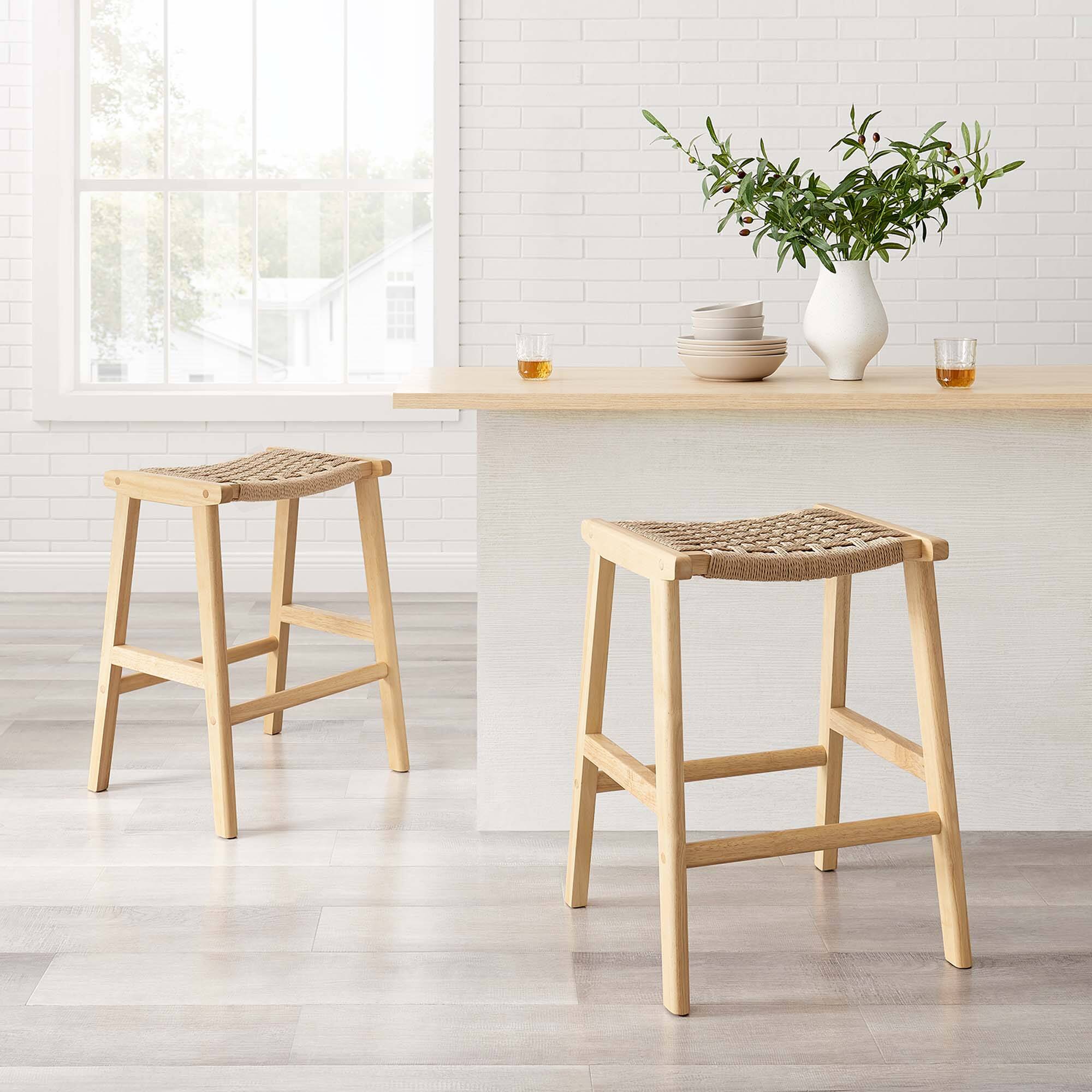 Alt View 5. Modway - Saoirse Woven Rope Wood Counter Stool Set of 2 by Modway - 0.