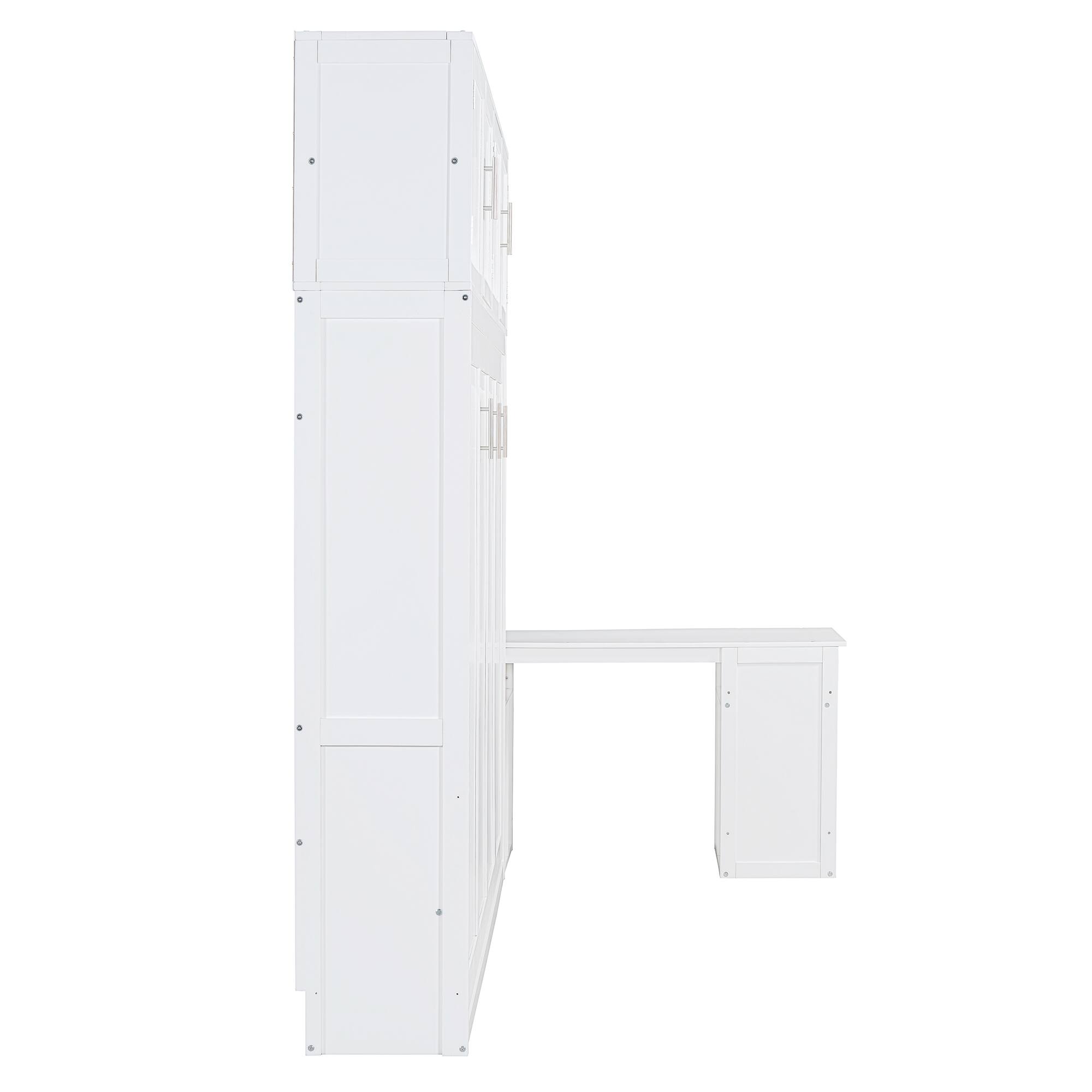 Alt View 4. Tiramisubest - Queen Size Wall Murphy Bed with Desk, Storage, White Wood, Space-Saving - White.