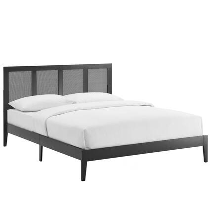 Front. Modway - Sirocco Rattan and Wood King Platform Bed - Black.