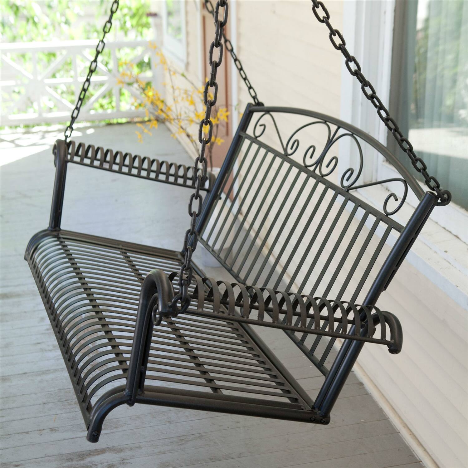 Angle. Hivvago - Wrought Iron Outdoor Patio 4-Ft Porch Swing in Black - Black.