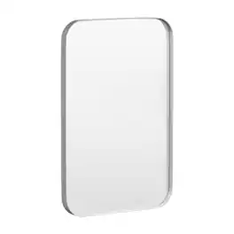 LOVMOR - Tempered Glass Rounded Rectangle Framed Wall-Mounted Bathroom Vanity Mirror - 20" x 30" - Silver