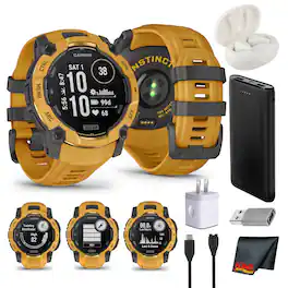 Bundle - Garmin - Instinct 3 Solar 50mm Sunburst Rugged Outdoor GPS Smartwatch - Sunburst - (2024)