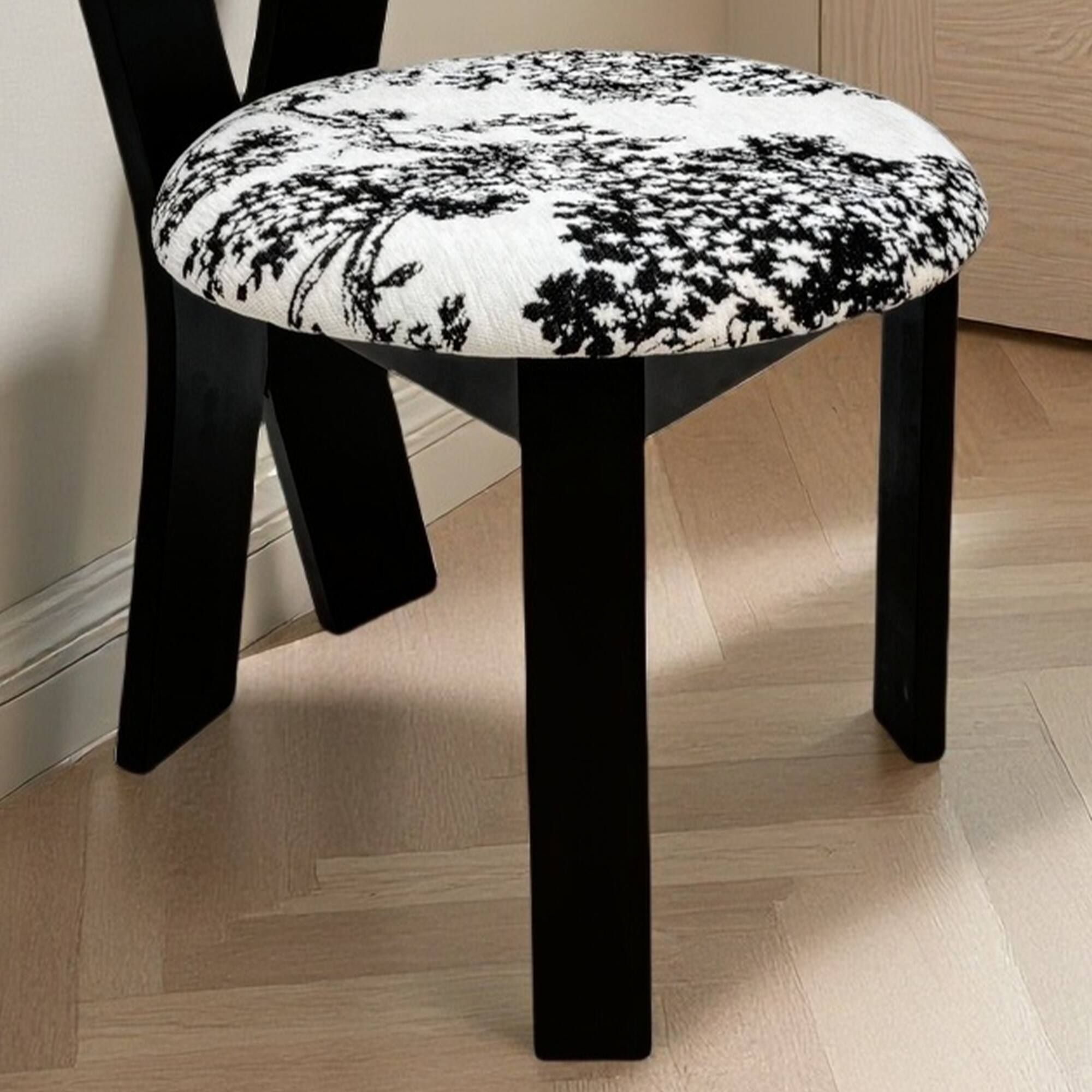 Alt View 1. GOODSILO - Elegant Dining Chair with Ribbon-Cross Backrest and Teddy Velvet Upholstery for Kitchen and Dining Room, Set of 2 - White+Black.