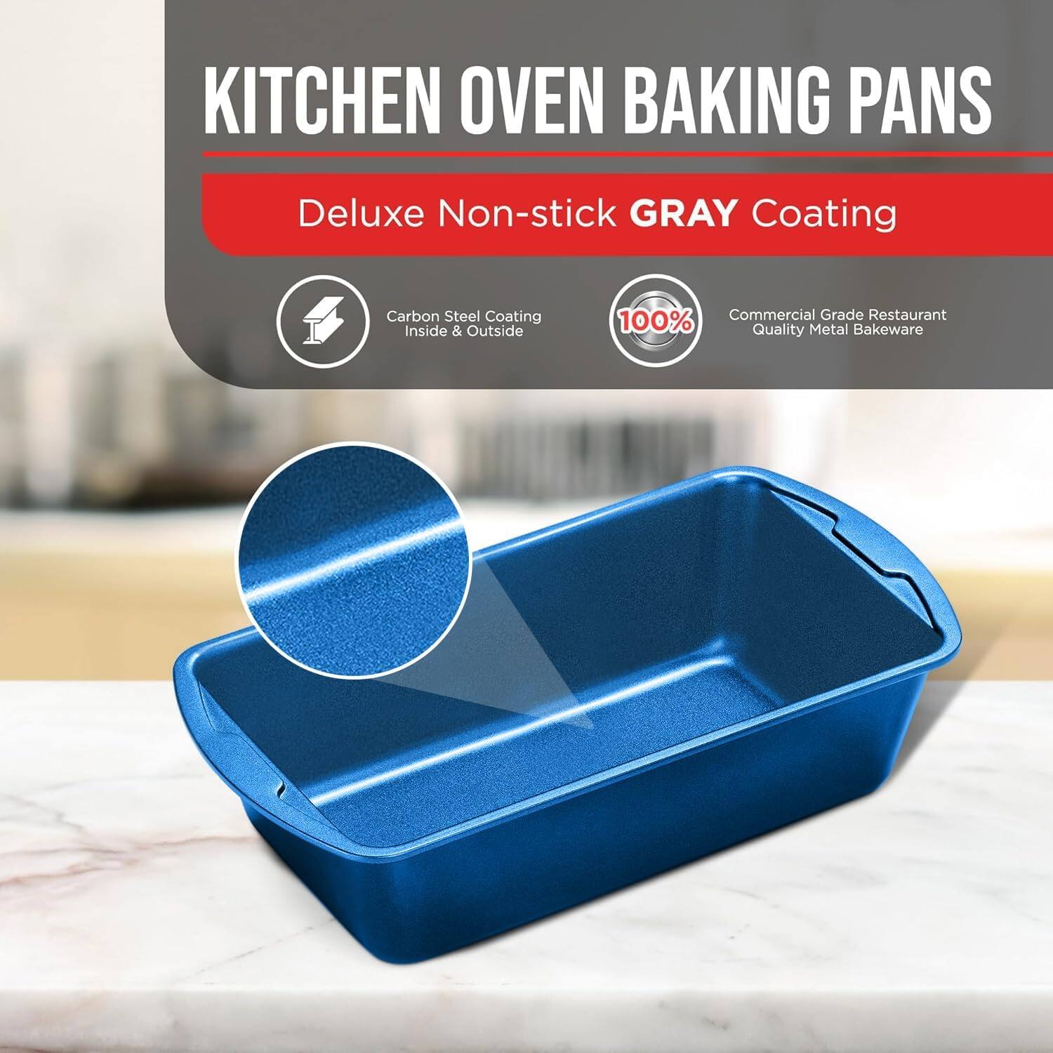 KITCHEN OVEN BAKING PANS
Deluxe Non-stick GRAY Coating
Carbon Steel Coating Inside & Outside
100% Commercial Grade Restaurant Quality Metal Bakeware