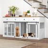 Front. Essen Blissed - 71” Large Dog Crate Furniture with Sliding Door, Heavy Duty Dog Kennel Furniture for Small/Medium Dogs with 4 Bowls.