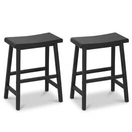 Gymax - Solid Wood Saddle Bar Stools Set of 2 Backless Wooden Barstools w/Footrests - Black