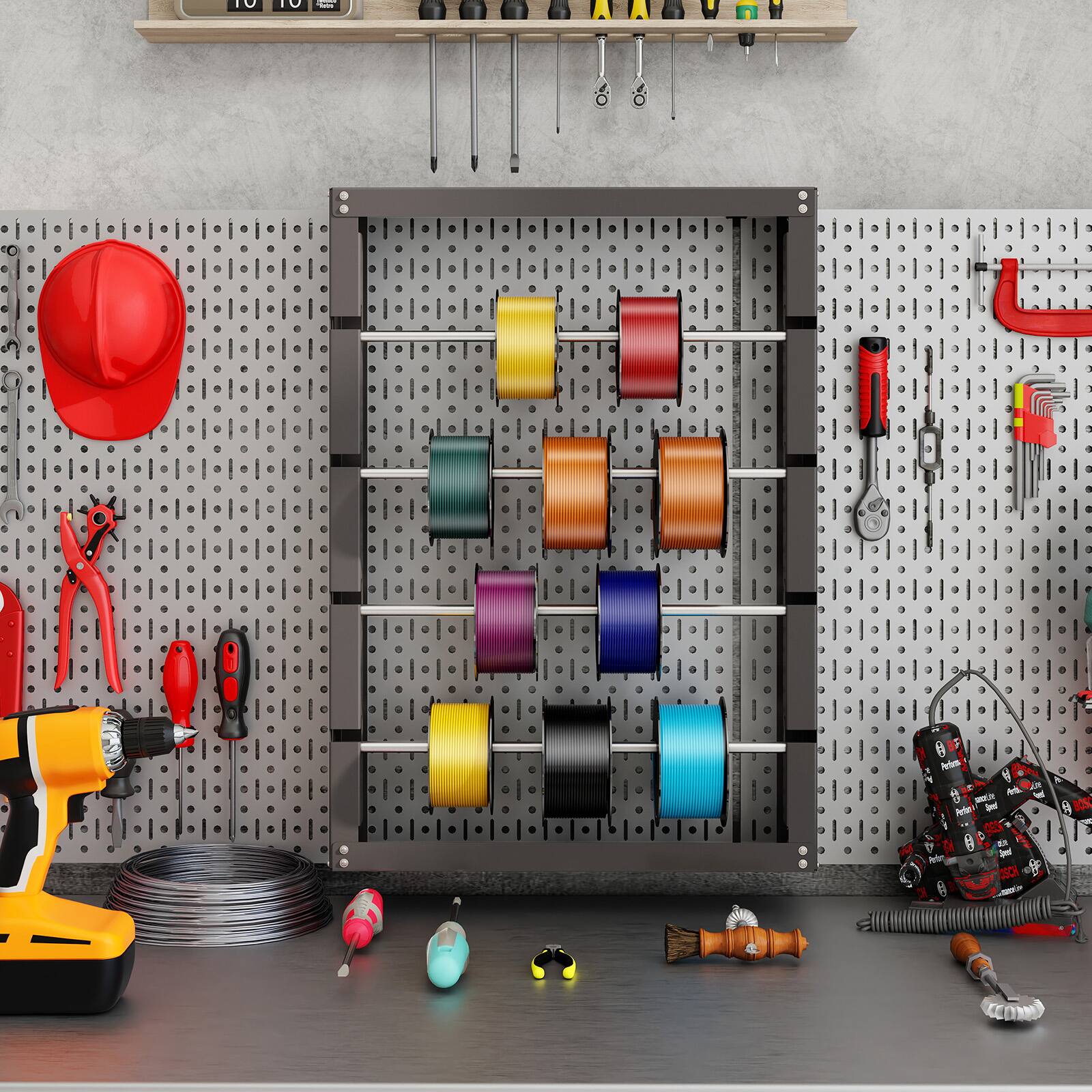 Alt View 1. Gymax - Gymax Wire Spool Rack Ribbon Holder Organizer Rack Wall Mounted Cable Dispenser w/4 Rods - Gray.