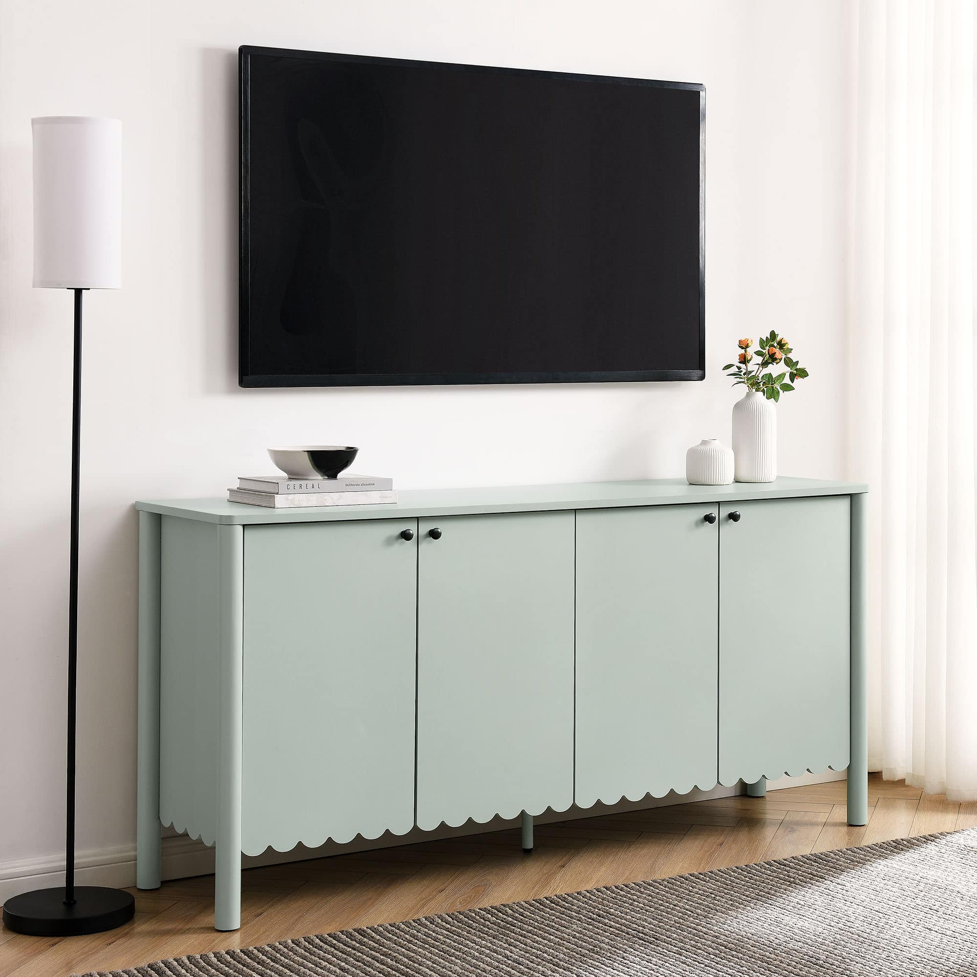 Emmeline 66" 4-Door Scalloped Sideboard Cabinet by Modway - Sage