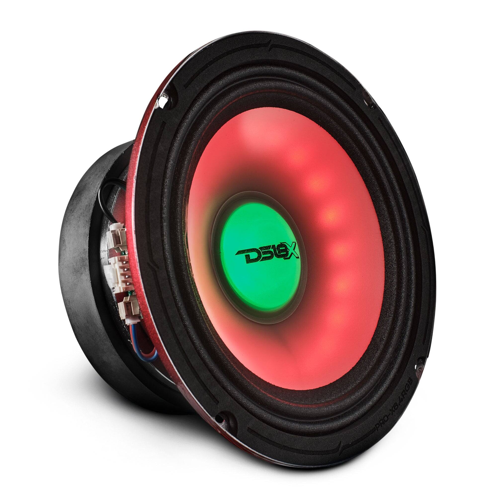 Front. DS18 Audio - PRO-X 6.5" Mid-Range Loudspeaker with RGB LED Lights, 250W RMS 4-Ohm.