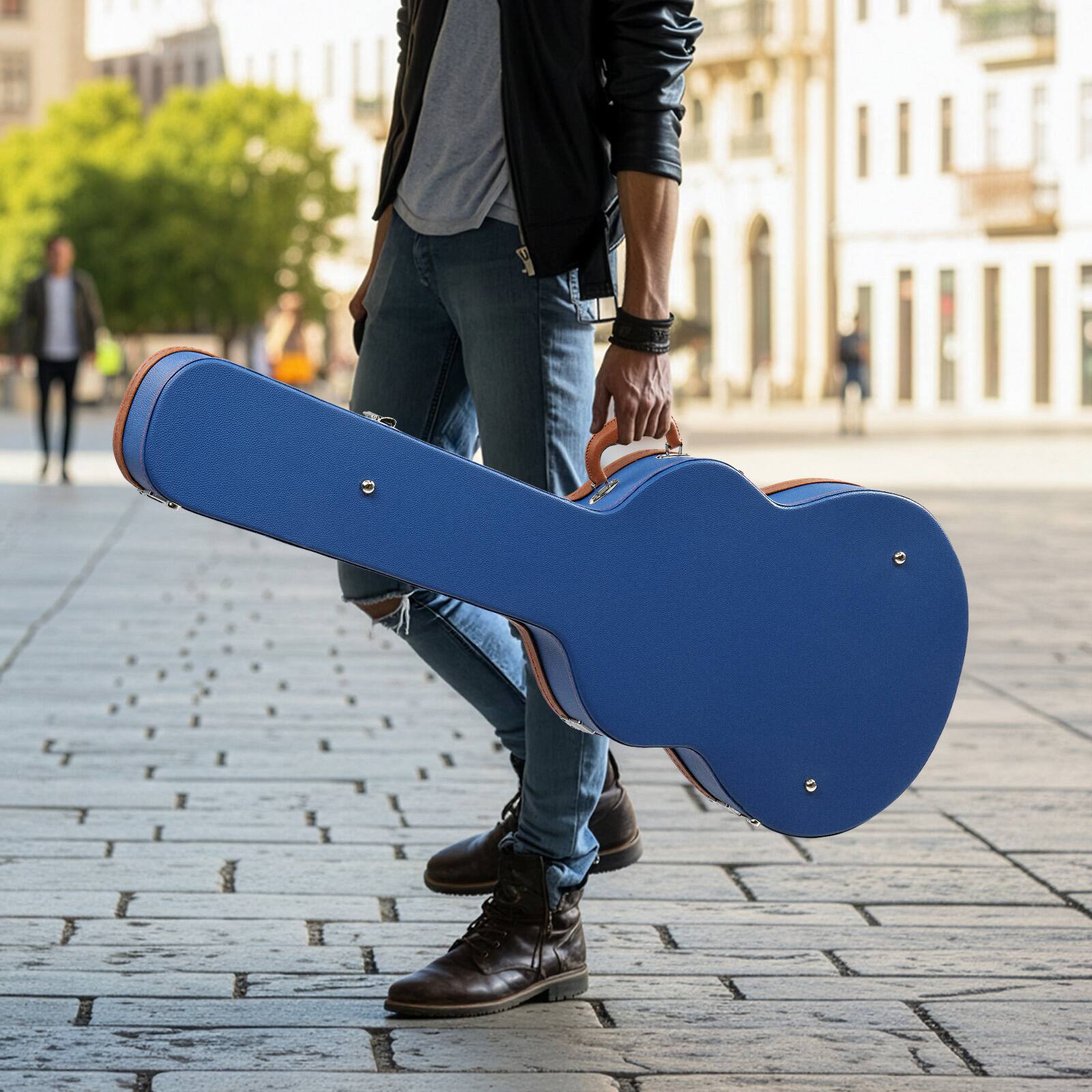 Angle. Winado - Electric Guitar Hard Case, Wooden Hard-Shell 42-Inch Protective Carrying Case for 335-Style Semi-Hollow Guitar.