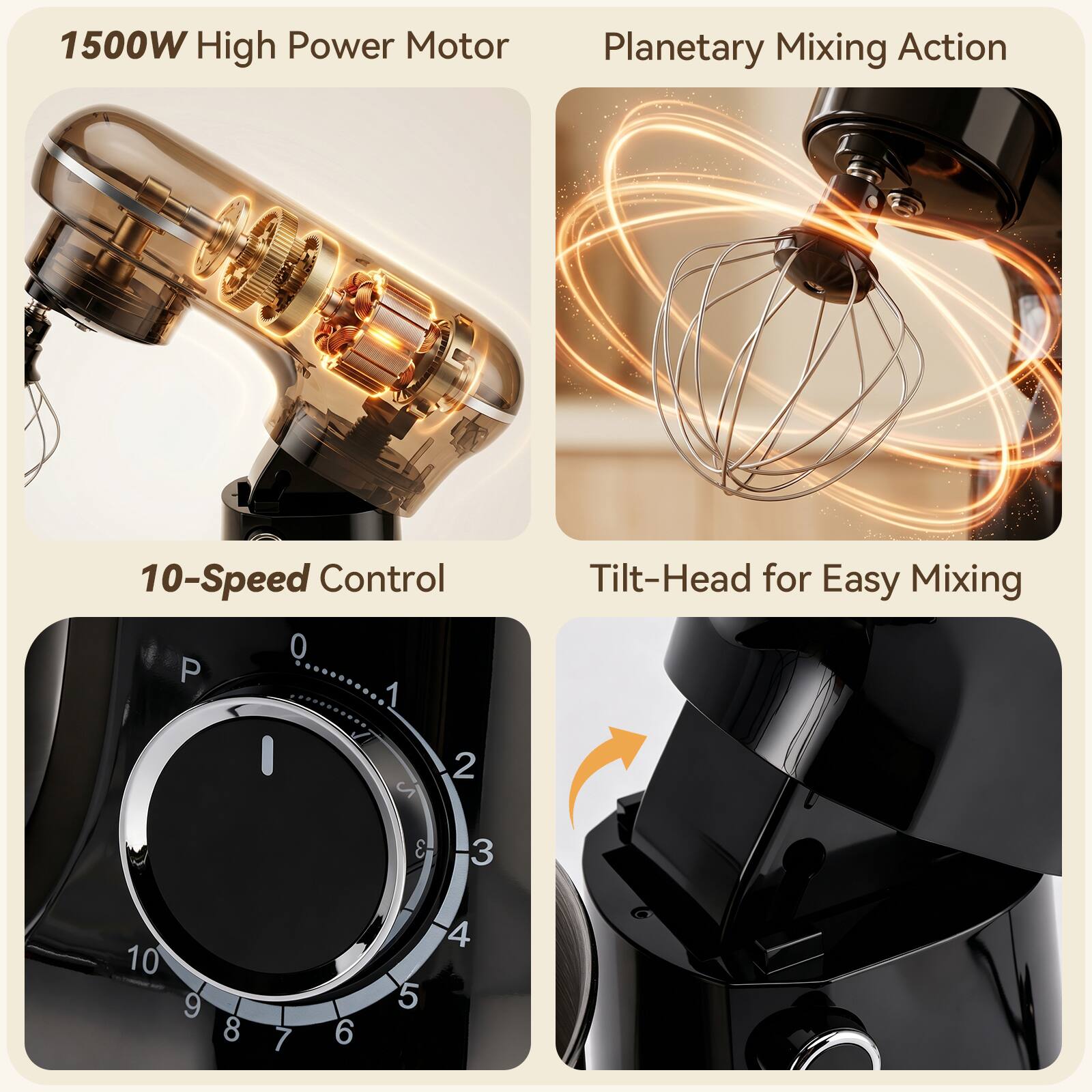 Topteng 5.5Qt Stand Mixer with 10 Speeds Pure Copper Motor, Tilt Head ...