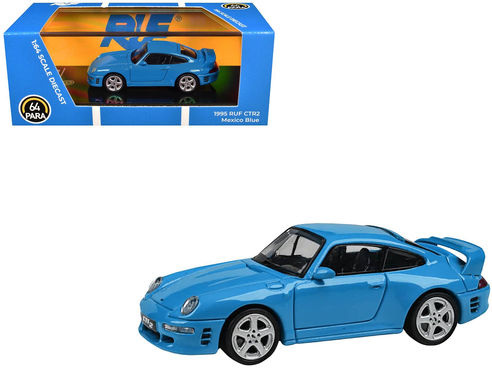 1:64 SCALE DIECAST  
64 PARA  
1995 RUF CTR2  
Mexico Blue